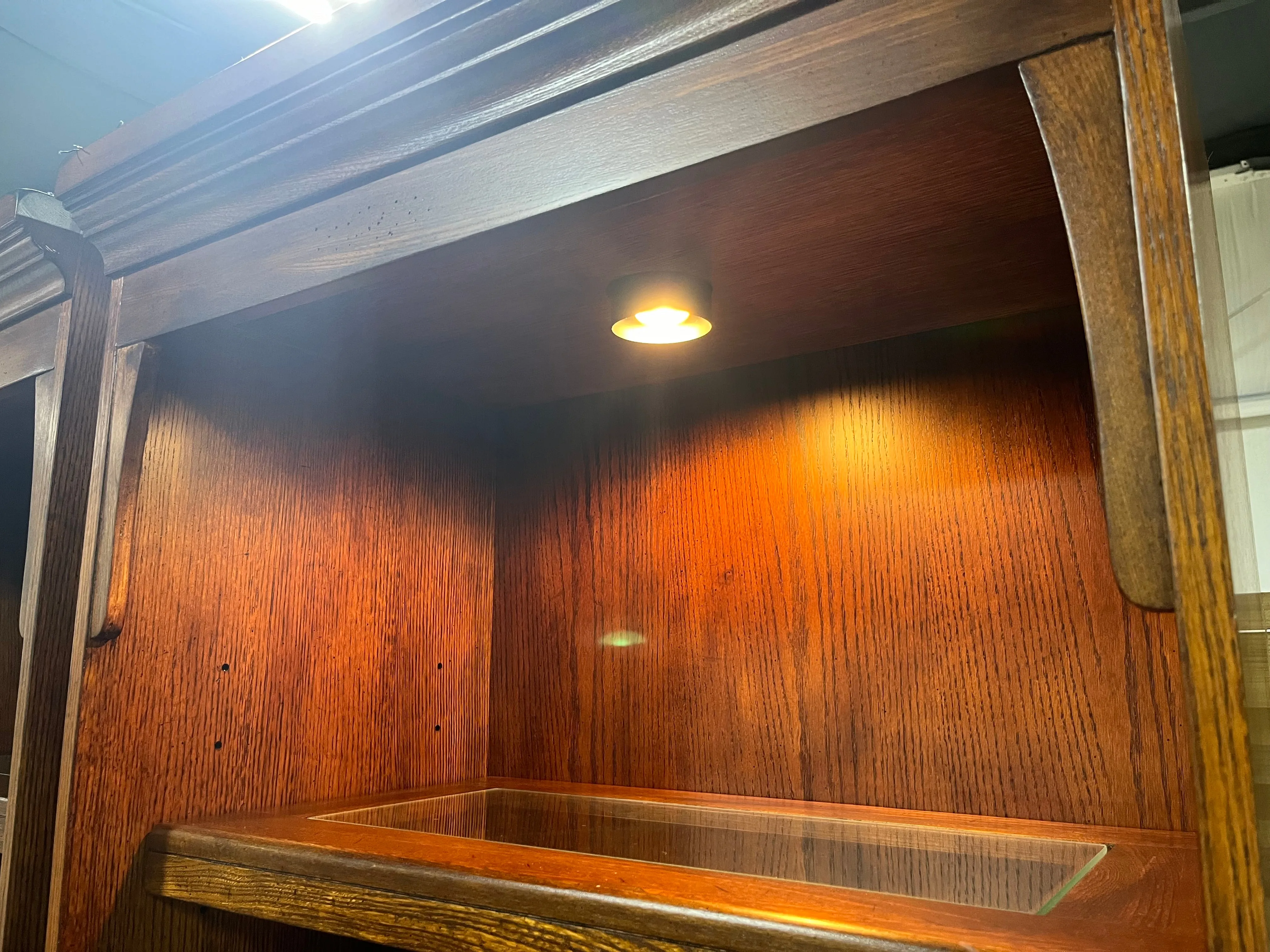 Dark Oak Lighted Bookcases/Cabinets, (2)