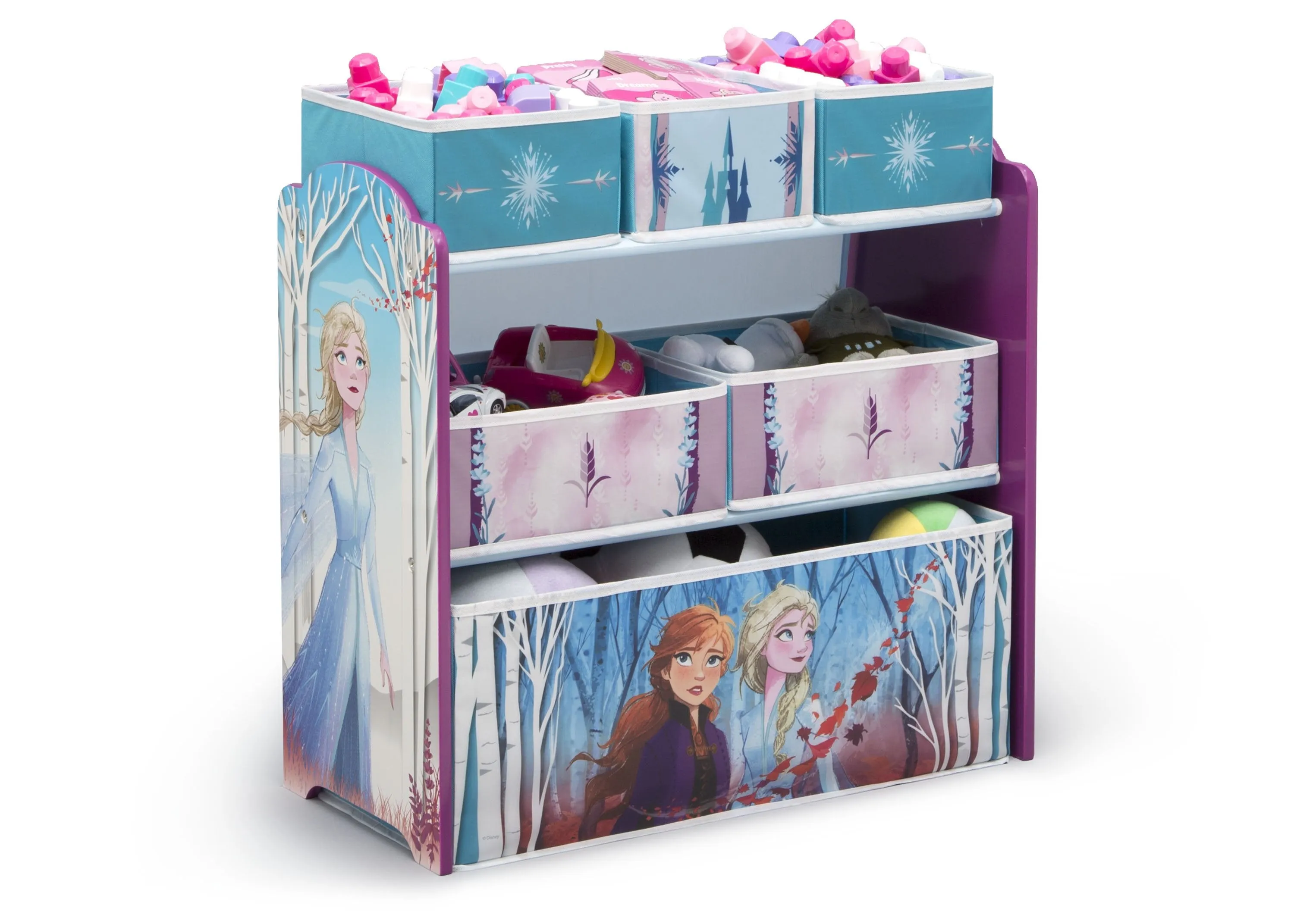 Disney Frozen II 4-Piece Playroom Solution  – Set Includes Table and 2 Chairs and 6-Bin Toy Organizer