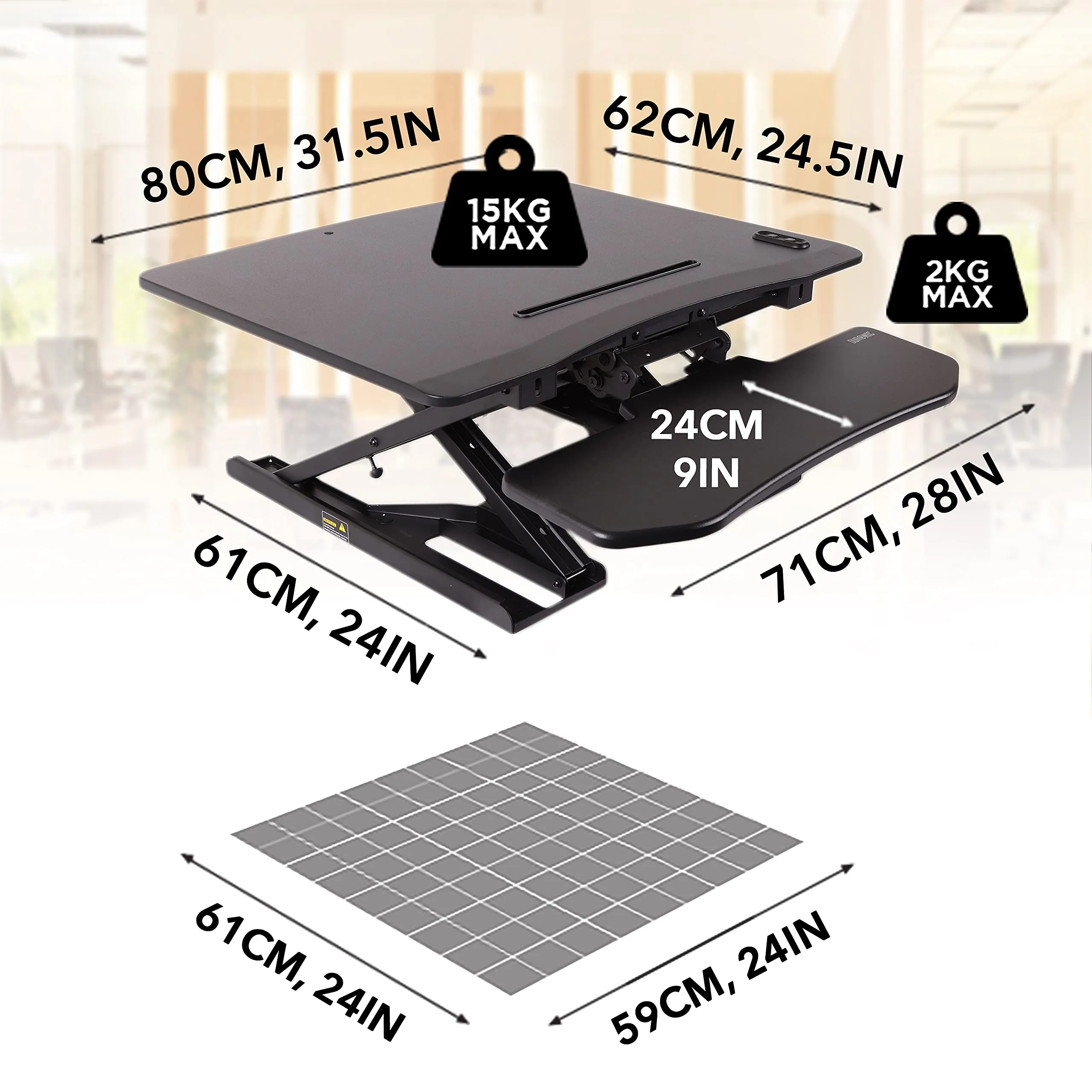 Duronic Sit-Stand Desk DM05D9 | Electric Height Adjustable Office Workstation | 80x62cm Platform | Raises from 13.5-44cm | Riser for PC Computer Screen, Keyboard, Laptop | Ergonomic Desktop Converter…