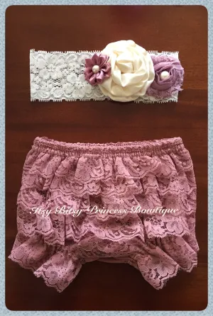 Dusty pink and Cream Lace nappy cover sets