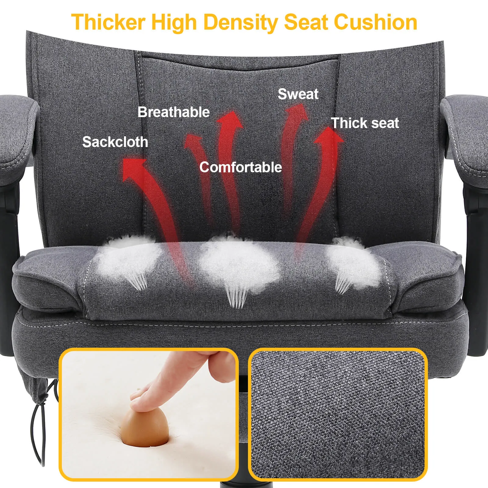 Ergonomic Reclining  Massage Office Chair Gifts For College with Breathable Fabric Dark Gray