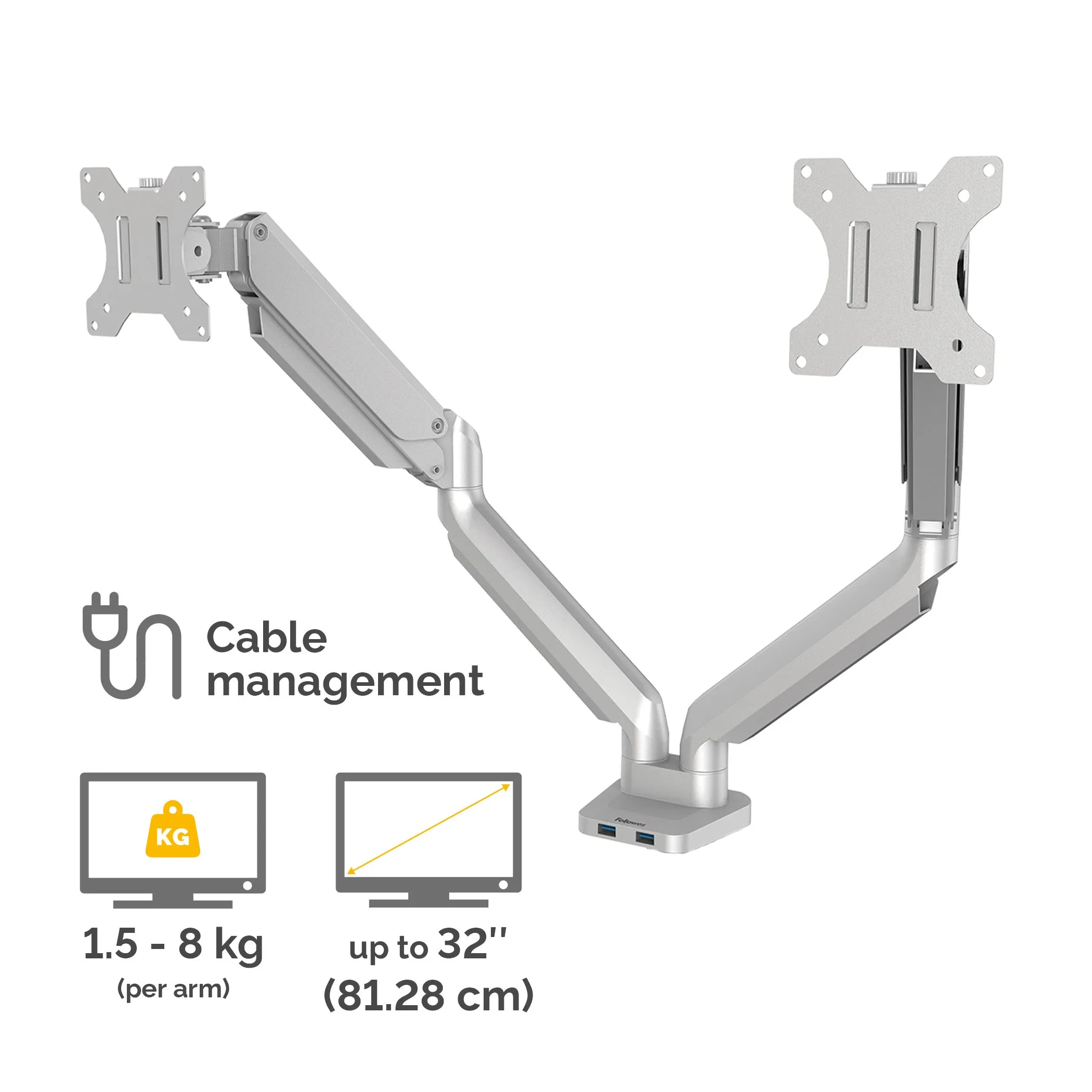 Fellowes Ergonomics Arm For 2 Monitors - Platinum Series, Silver