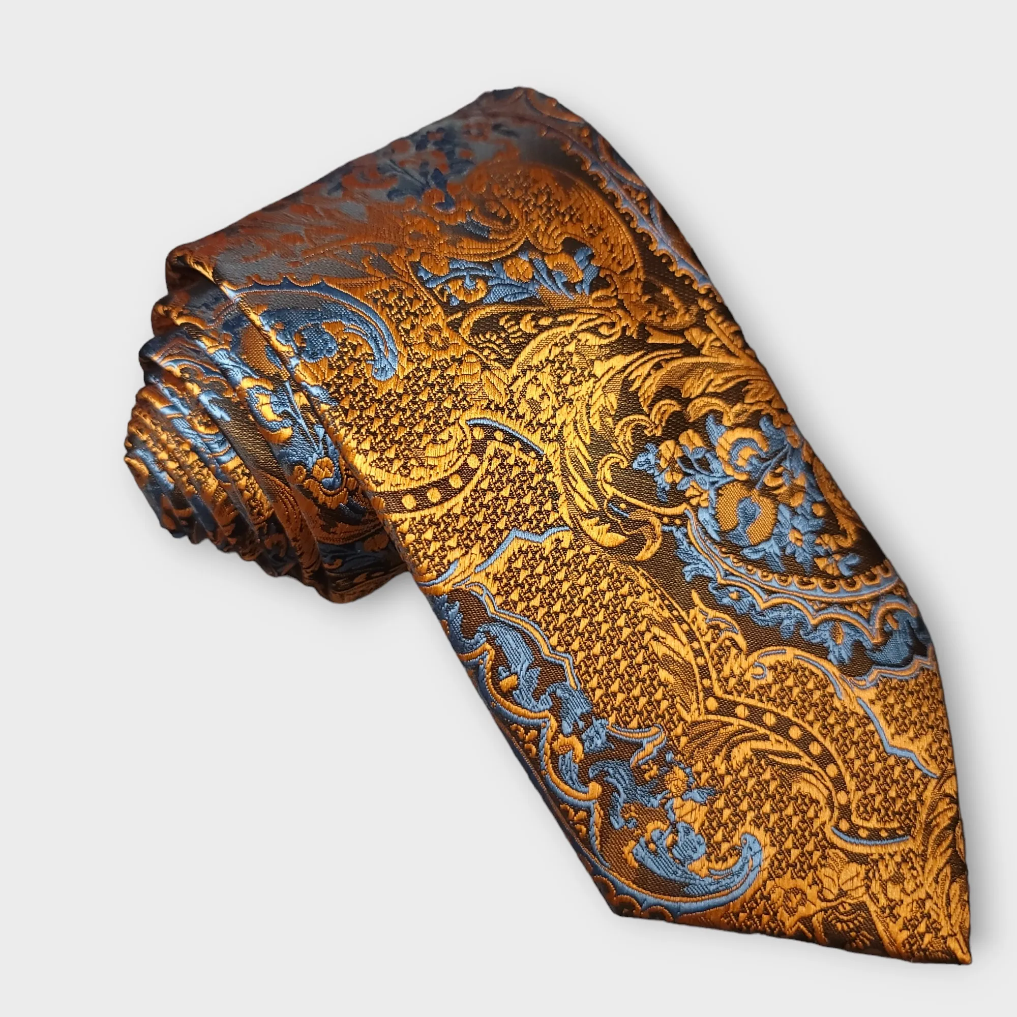 Floral Black Gold Paisley Silk Tie Pocket Square Cufflink Set