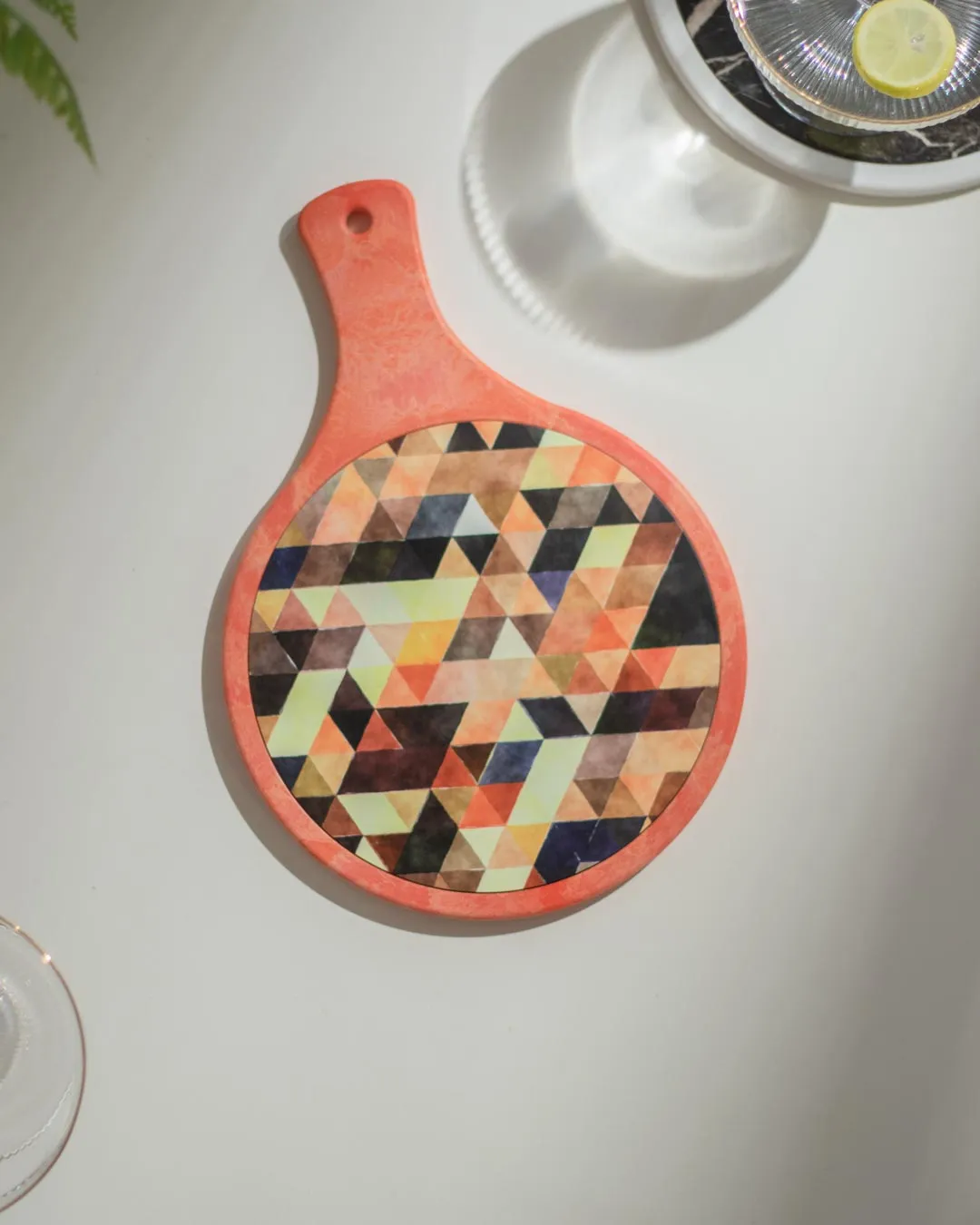 'Geometric Elegance' Triangle Mosaic Trivet - Orange