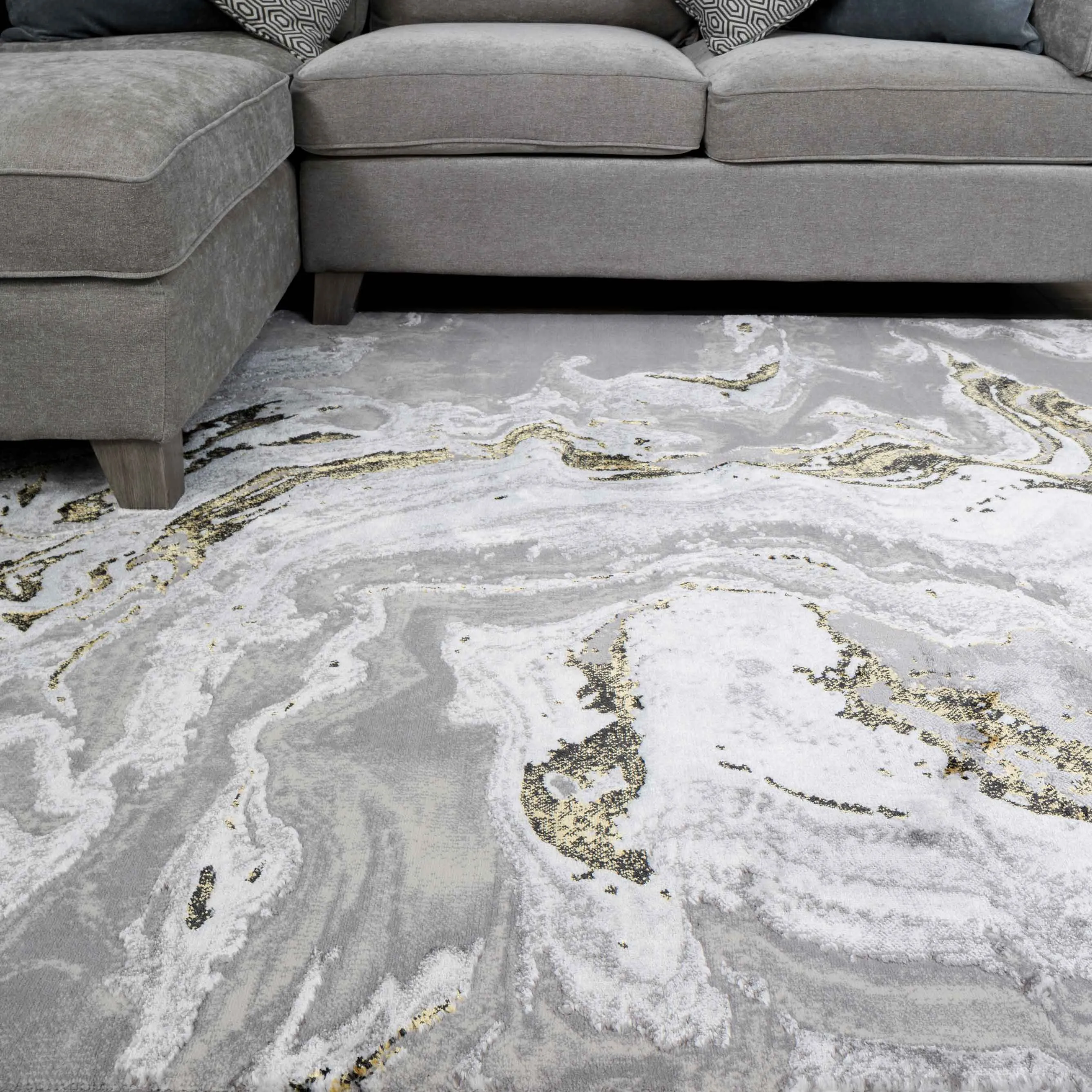 Gold Abstract Swirl Pattern Living Room Rugs - Marble