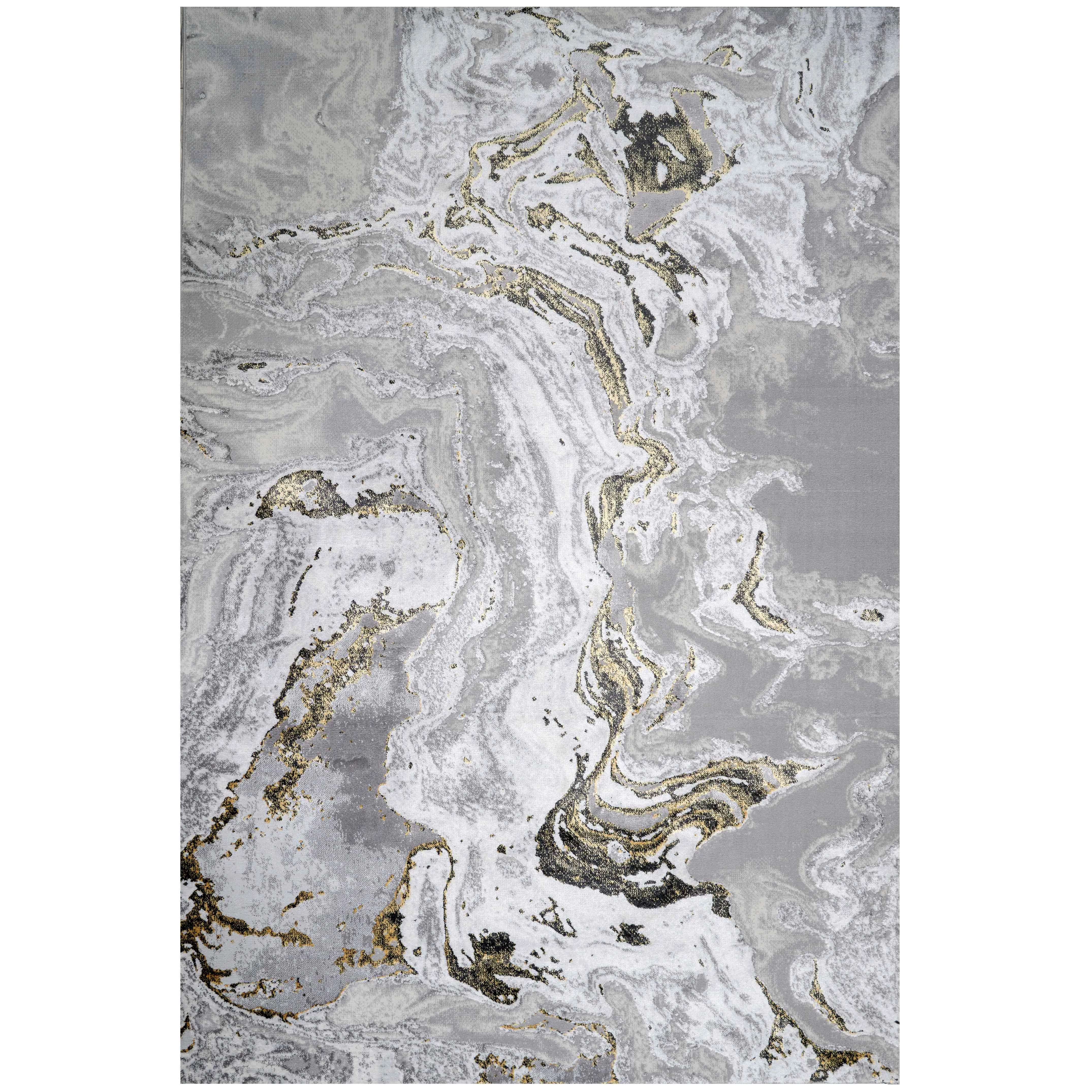 Gold Abstract Swirl Pattern Living Room Rugs - Marble