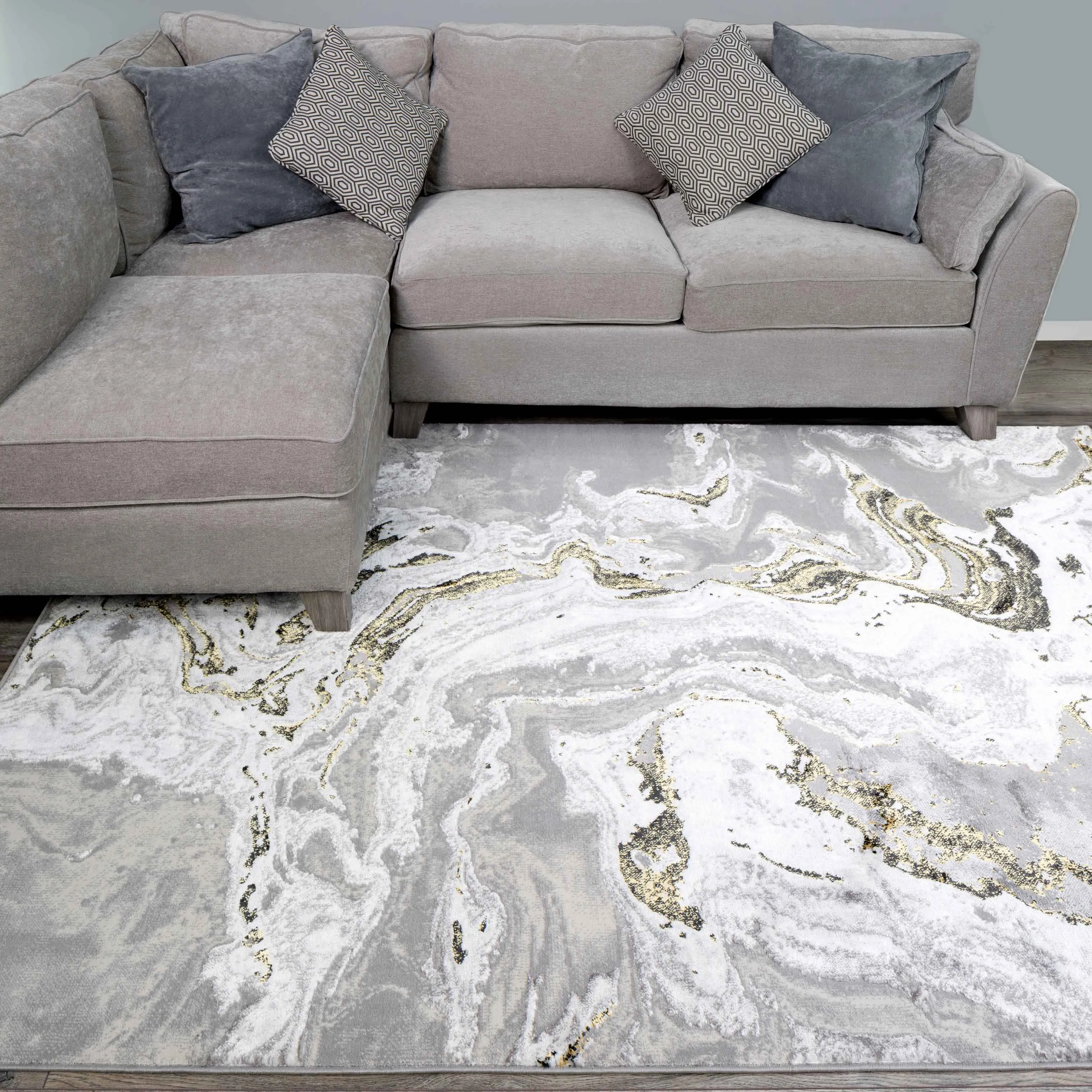 Gold Abstract Swirl Pattern Living Room Rugs - Marble