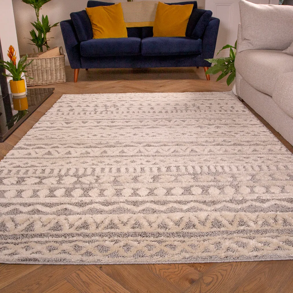 Grey Cream Aztec Scandi Rug - Fable