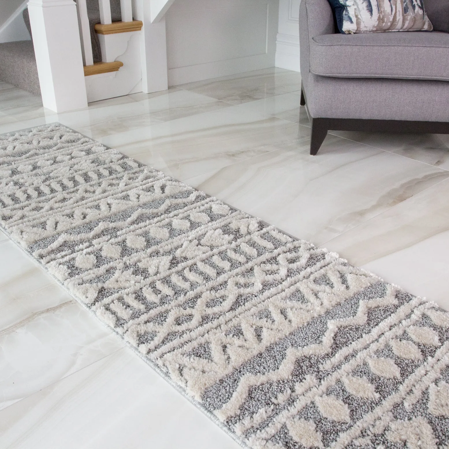 Grey Cream Aztec Scandi Rug - Fable