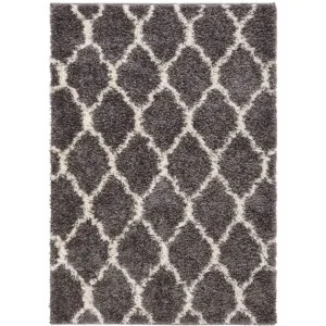 Grey Moroccan Trellis Shaggy Rug