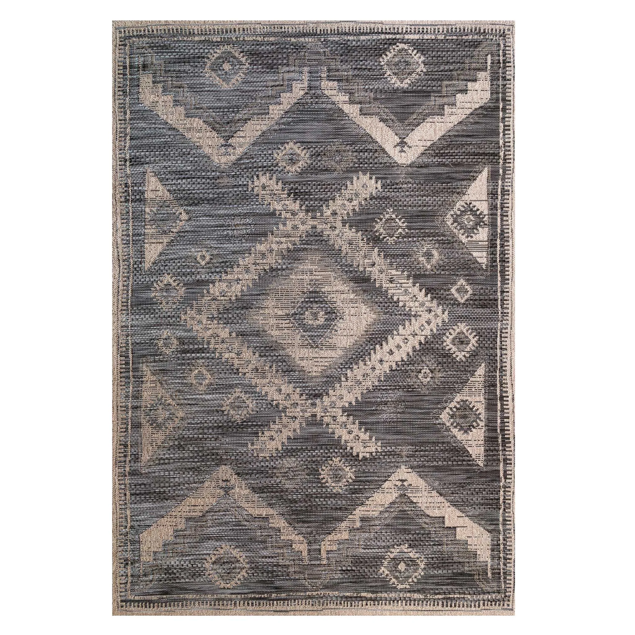 Grey Textured Flatweave Aztec Indoor Outdoor Area Rug - Bartlett