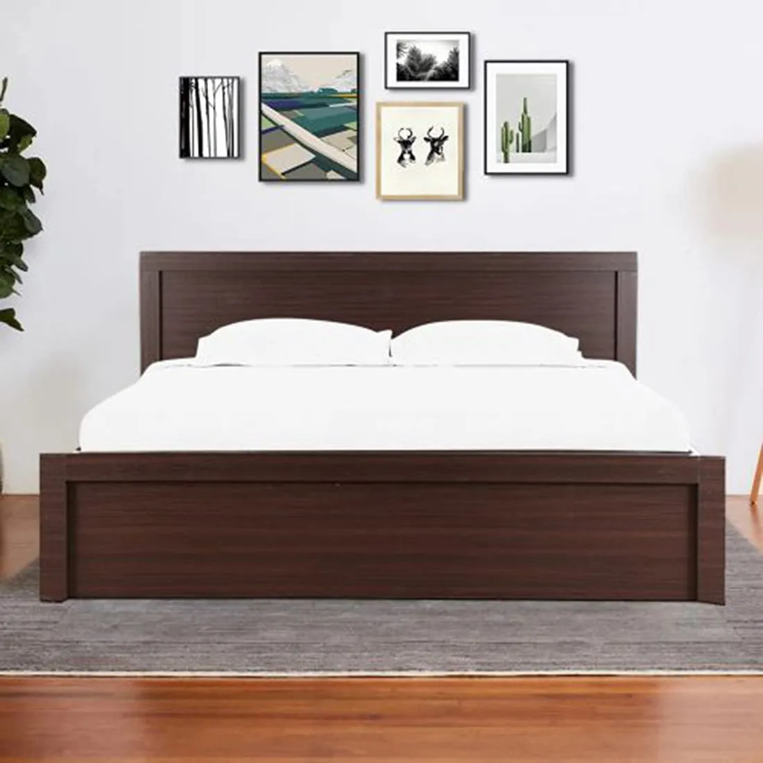 Harry Engineered Wood Bed without Storage (Brown)