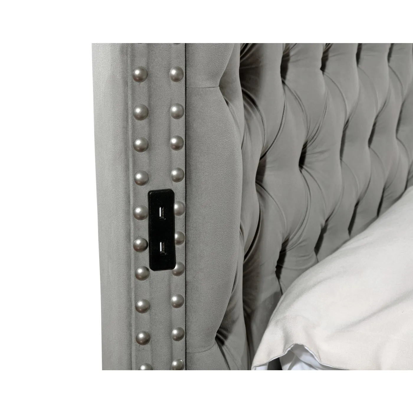 Hazel Grey Velvet Storage Bed