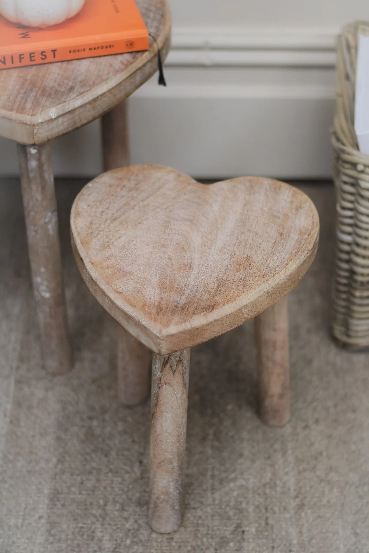 Heart Shaped Mango Wood Stools | Set of 2