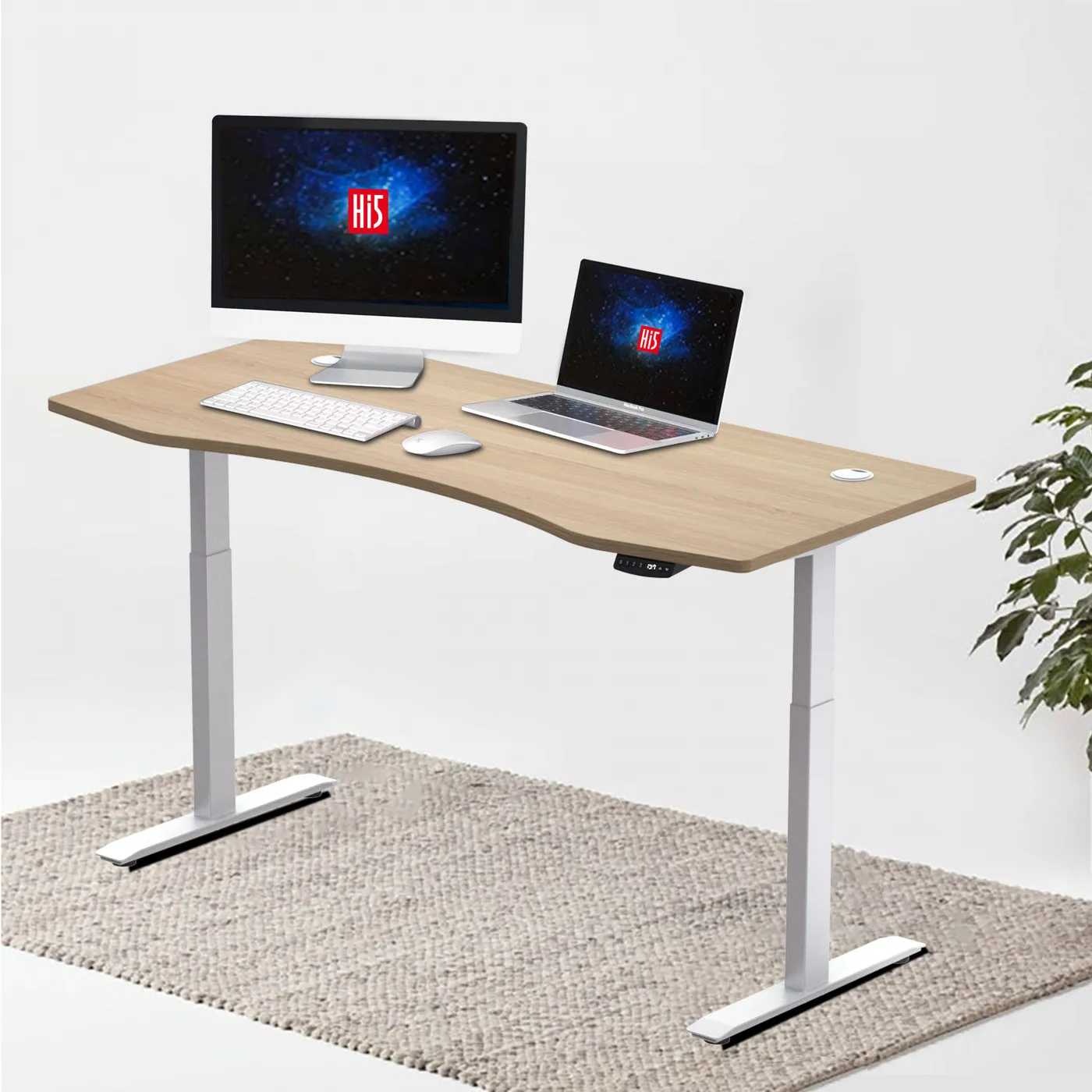 Hi5 Standing Desk with Ez Ergonomic Shape Table Top for Home Office Workstation with 4 colour options (UK Plug) Different sizes   Colours