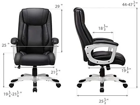 High Back Office Chair PU Leather Ergonomic Desk Chair, Adjustable Executive Office Computer Chair,Black