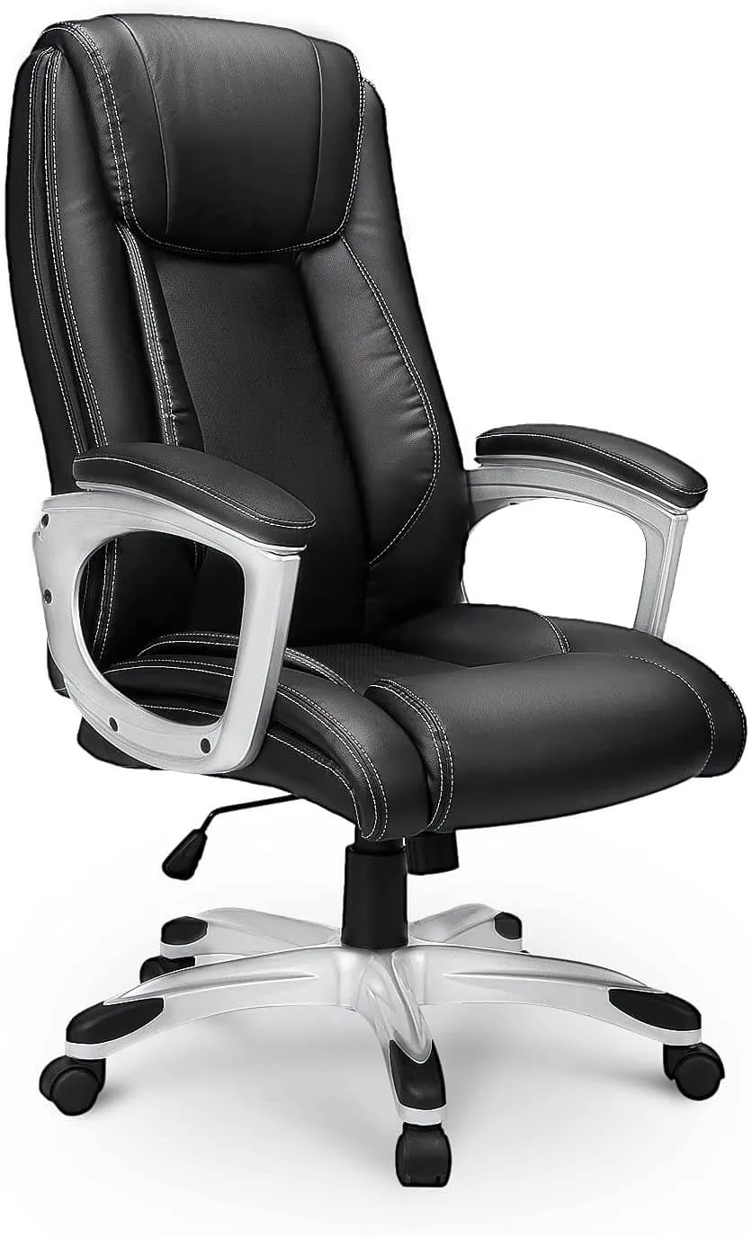 High Back Office Chair PU Leather Ergonomic Desk Chair, Adjustable Executive Office Computer Chair,Black