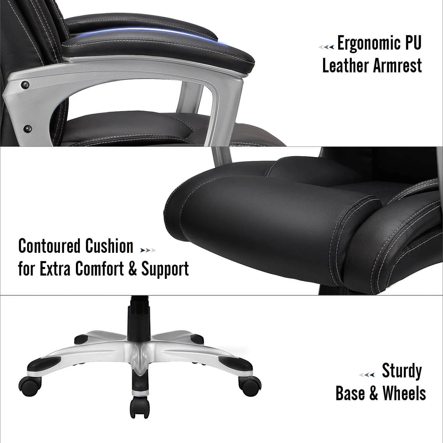 High Back Office Chair PU Leather Ergonomic Desk Chair, Adjustable Executive Office Computer Chair,Black