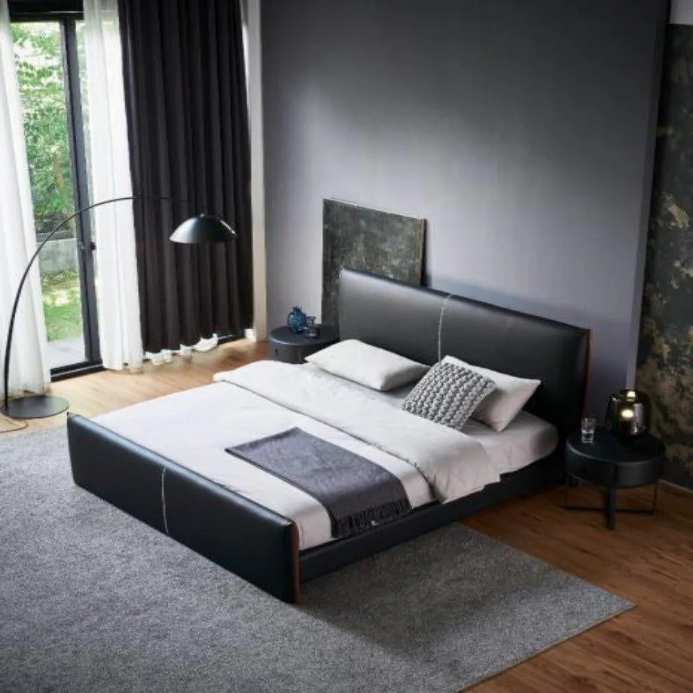 Jacky Upholstered Bed In Black Leatherette