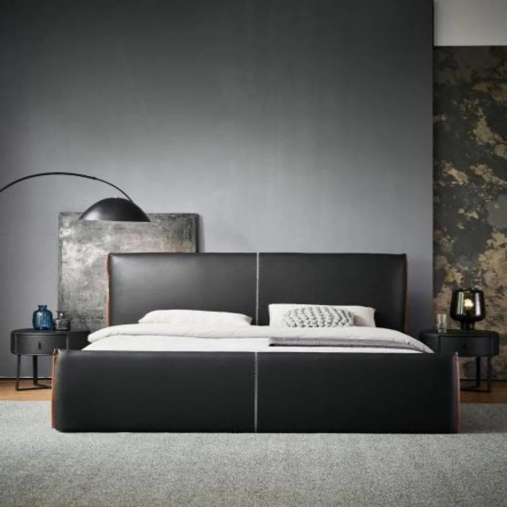 Jacky Upholstered Bed In Black Leatherette