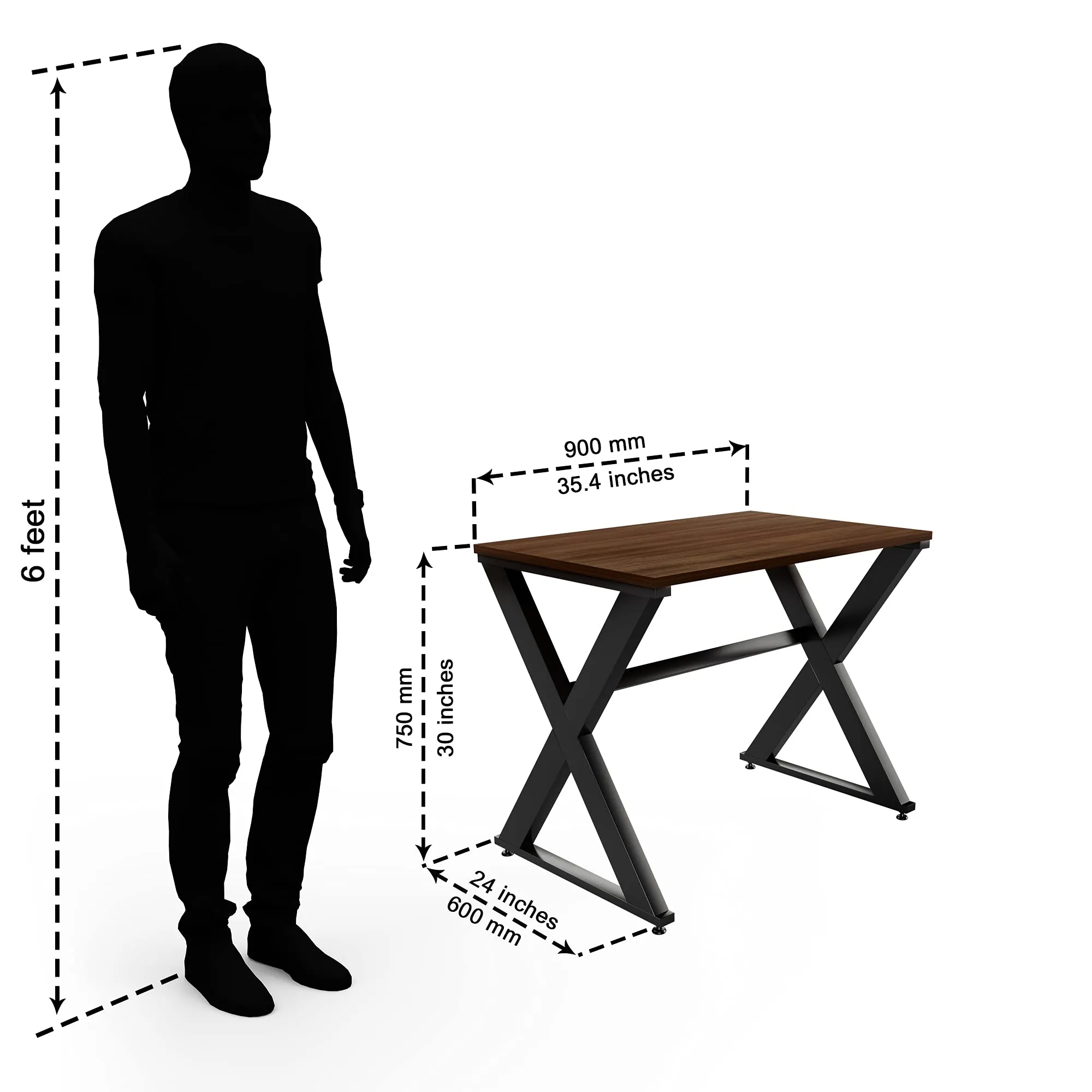 LAD Workspaces The X Table Engineered Wood Study Table, Laptop, Computer Table Desk for Home & Office Walnut 3ft