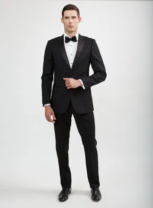 Luxurious 100% Super Fine Wool Black Peak Lapel Tuxedo