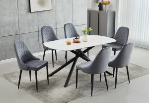 Luxurious Sintered Stone Marble Dining Set with Dark Grey Velvet Chairs