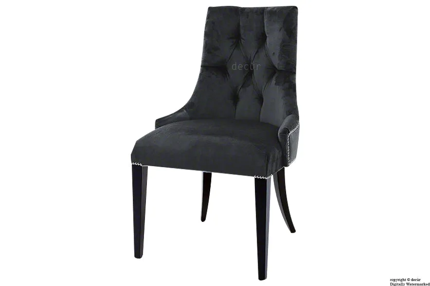 Magdalin Deep Buttoned Velvet Dining Chair - Black