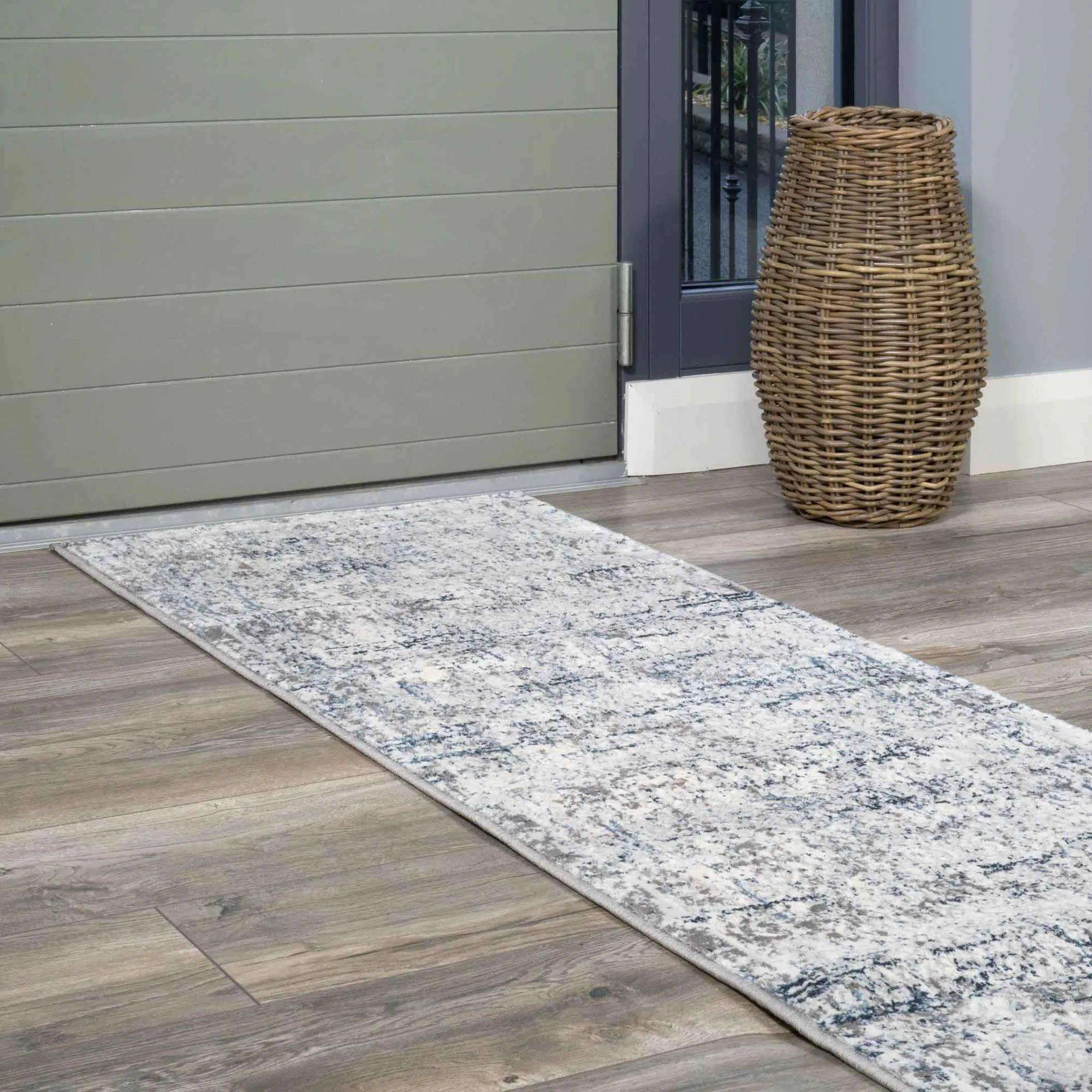 Modern Abstract Distressed Rugs Blue Grey - Tweed