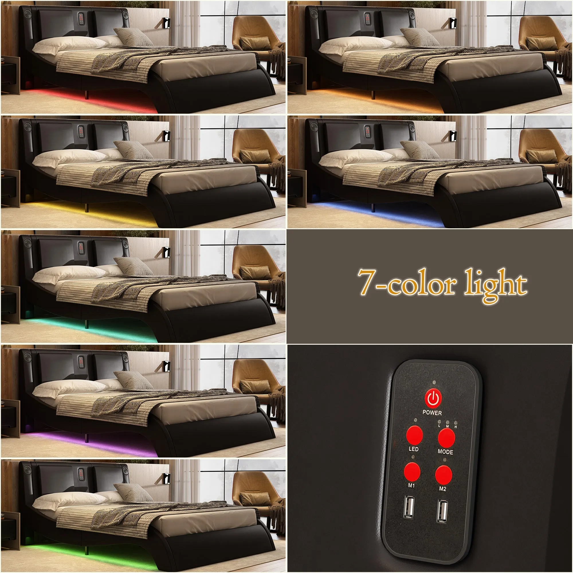 Modern Bed With 7 Different Lights' Colors