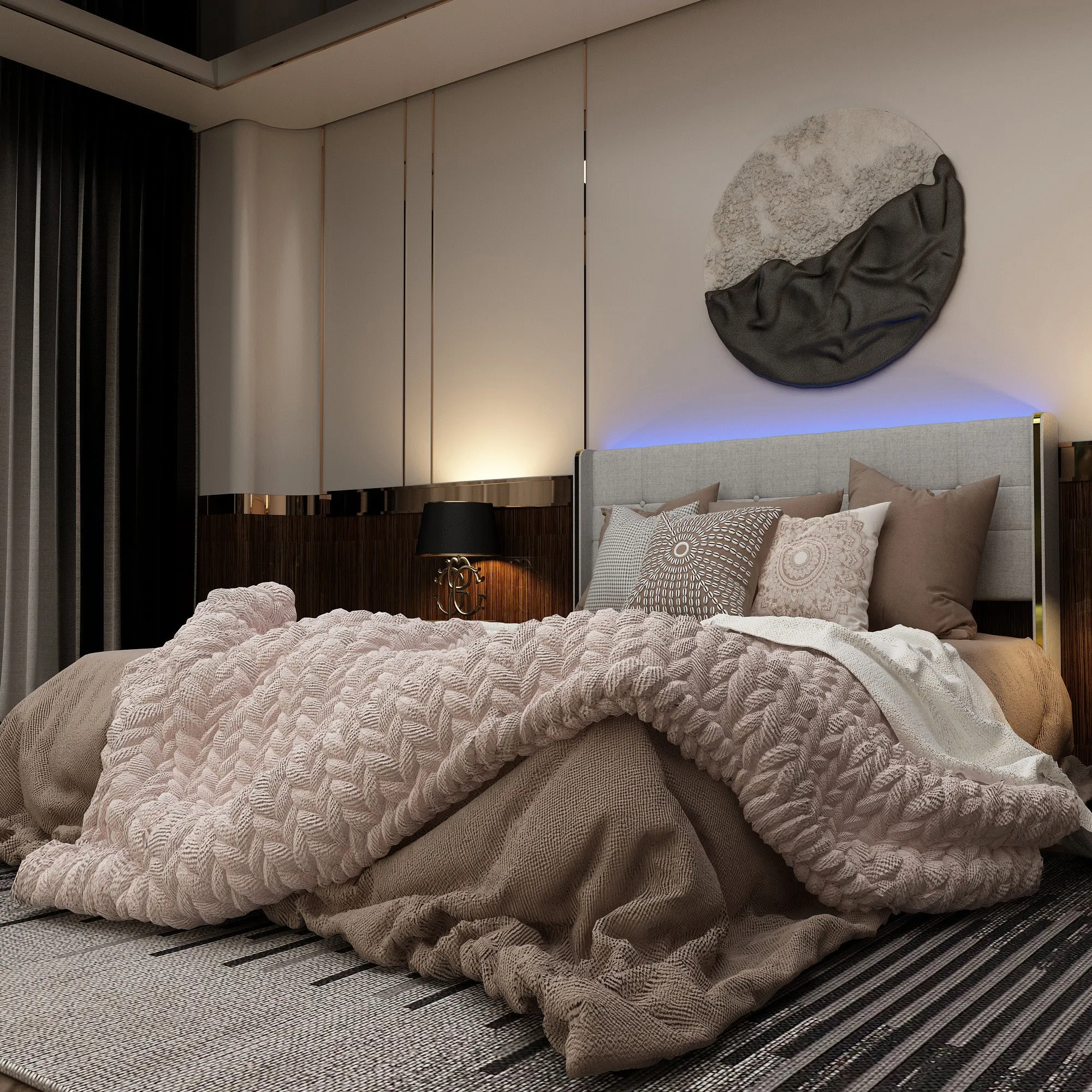 Modern Bed With Adjuatble Colorful Lights