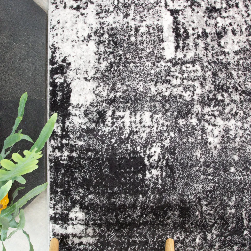 Modern Black Abstract Distressed Living Room Rug - Arris