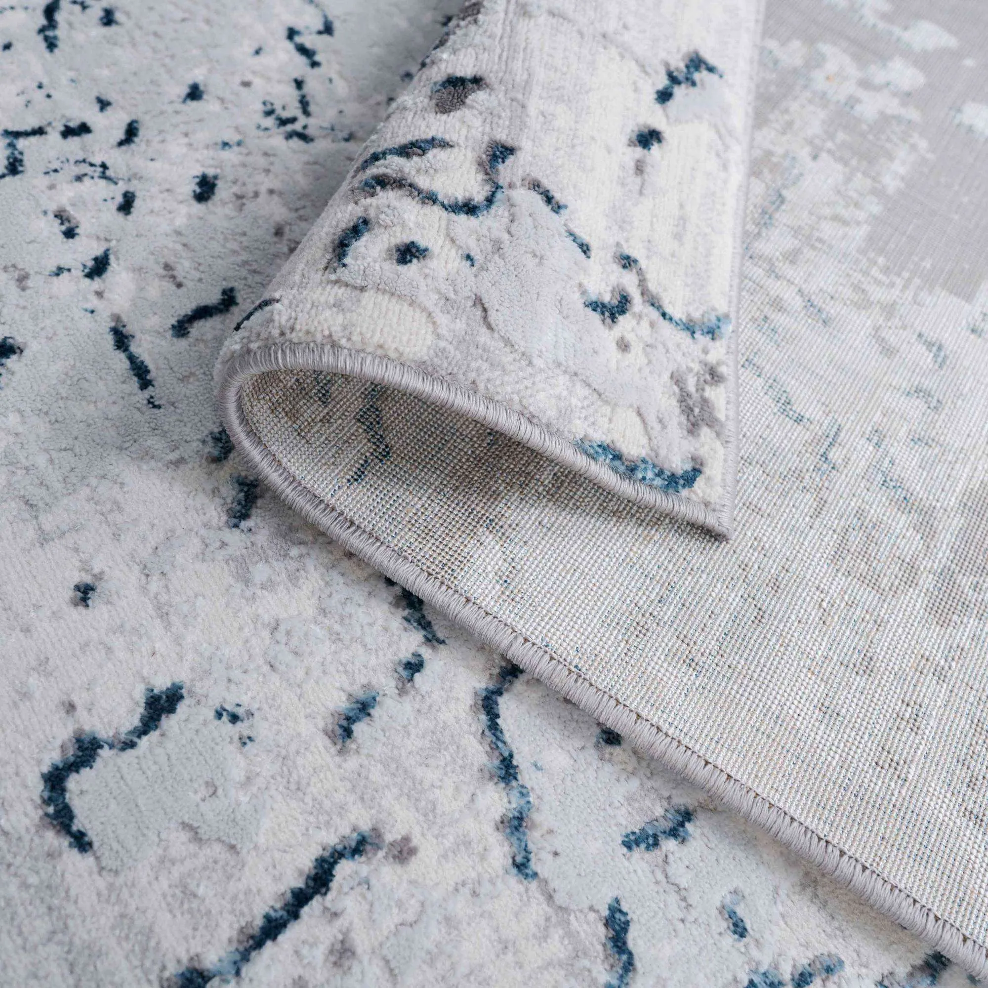 Modern Blue Abstract Distressed Living Room Rugs - Grace