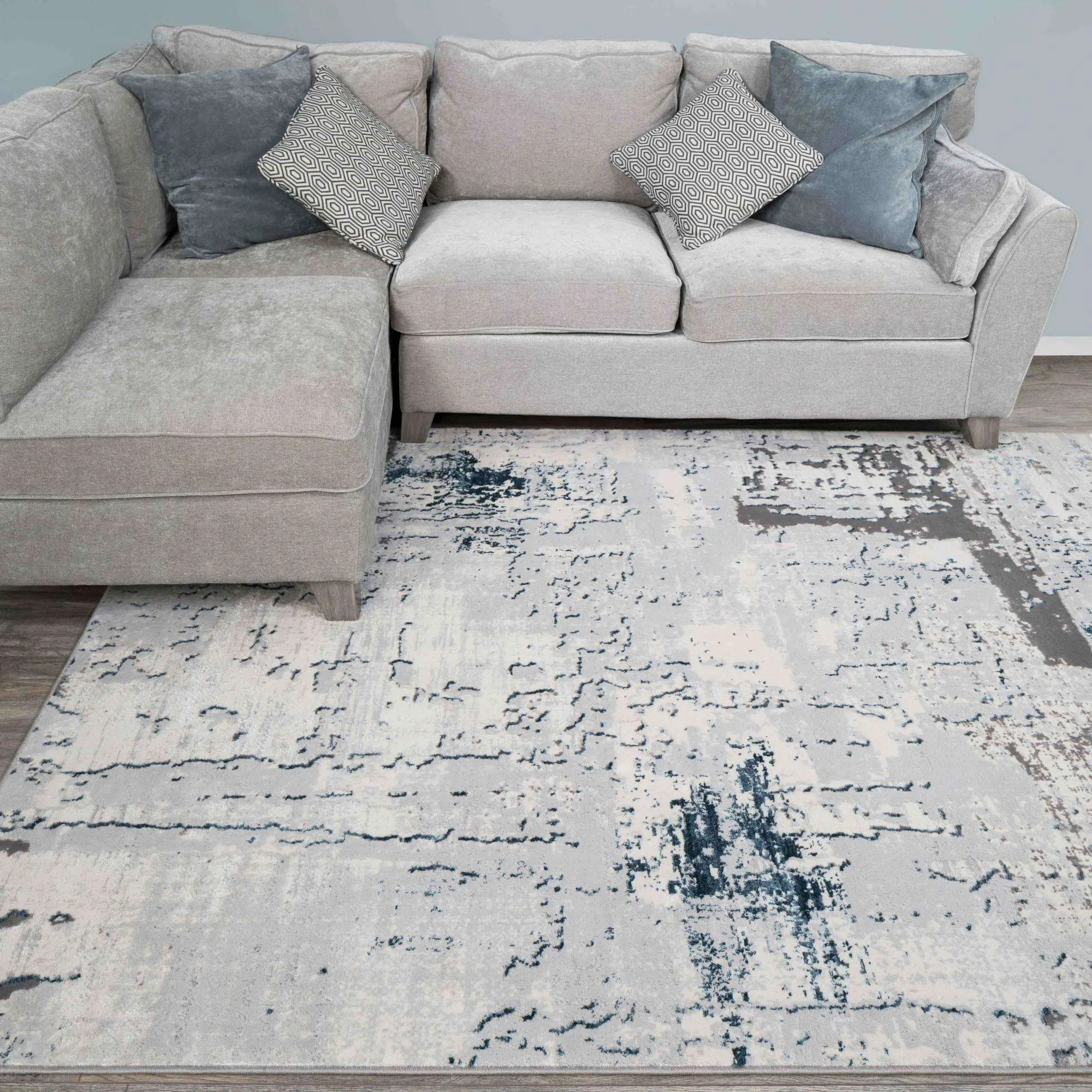 Modern Blue Abstract Distressed Living Room Rugs - Grace