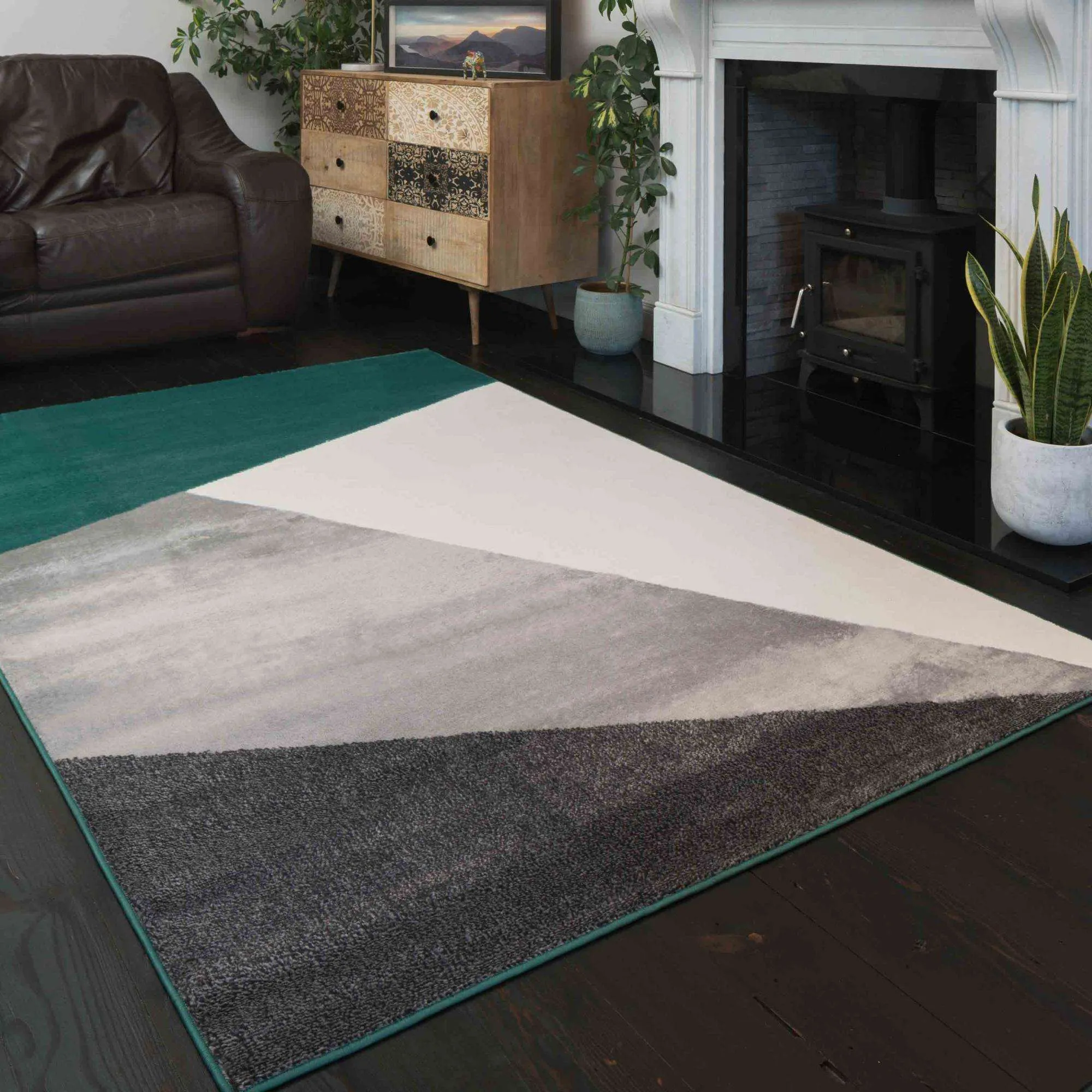 Modern Emerald Green Abstract Hall Runner Rugs