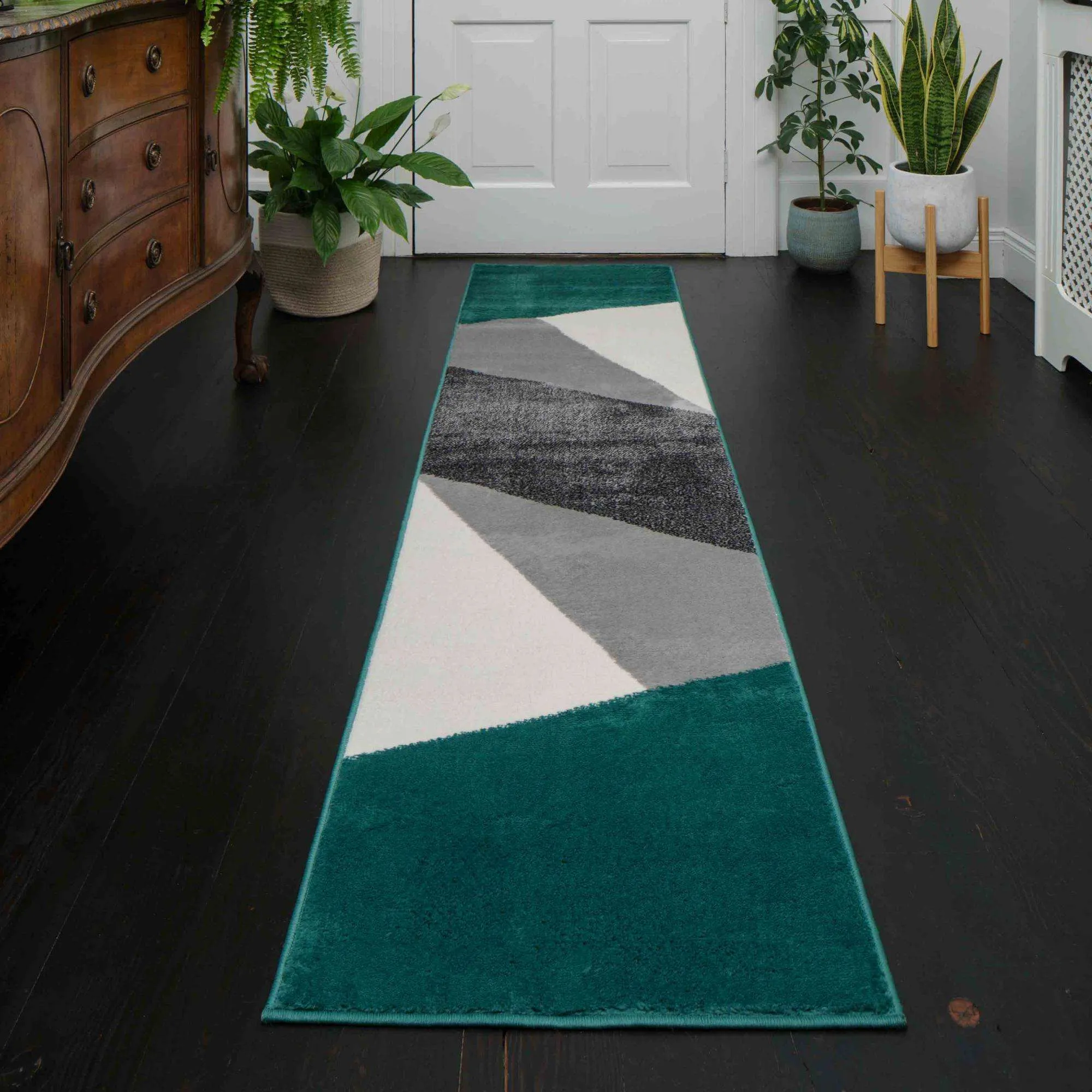 Modern Emerald Green Abstract Hall Runner Rugs