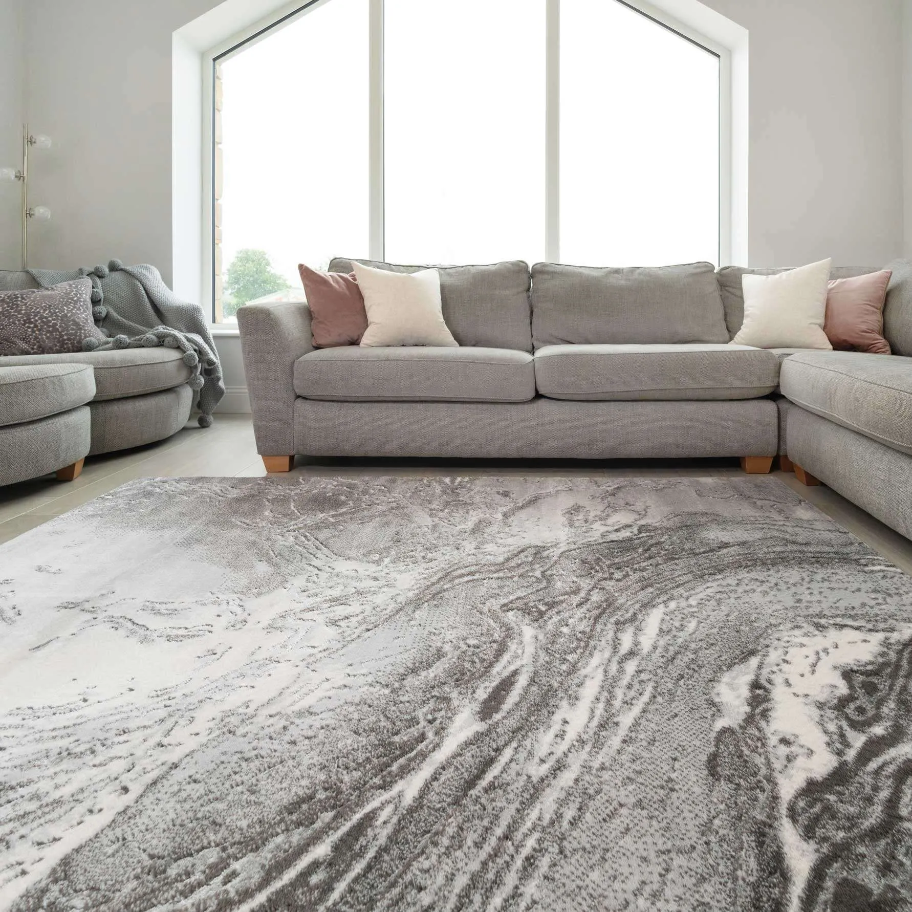 Modern Grey Textured Living Room Rug - Delta