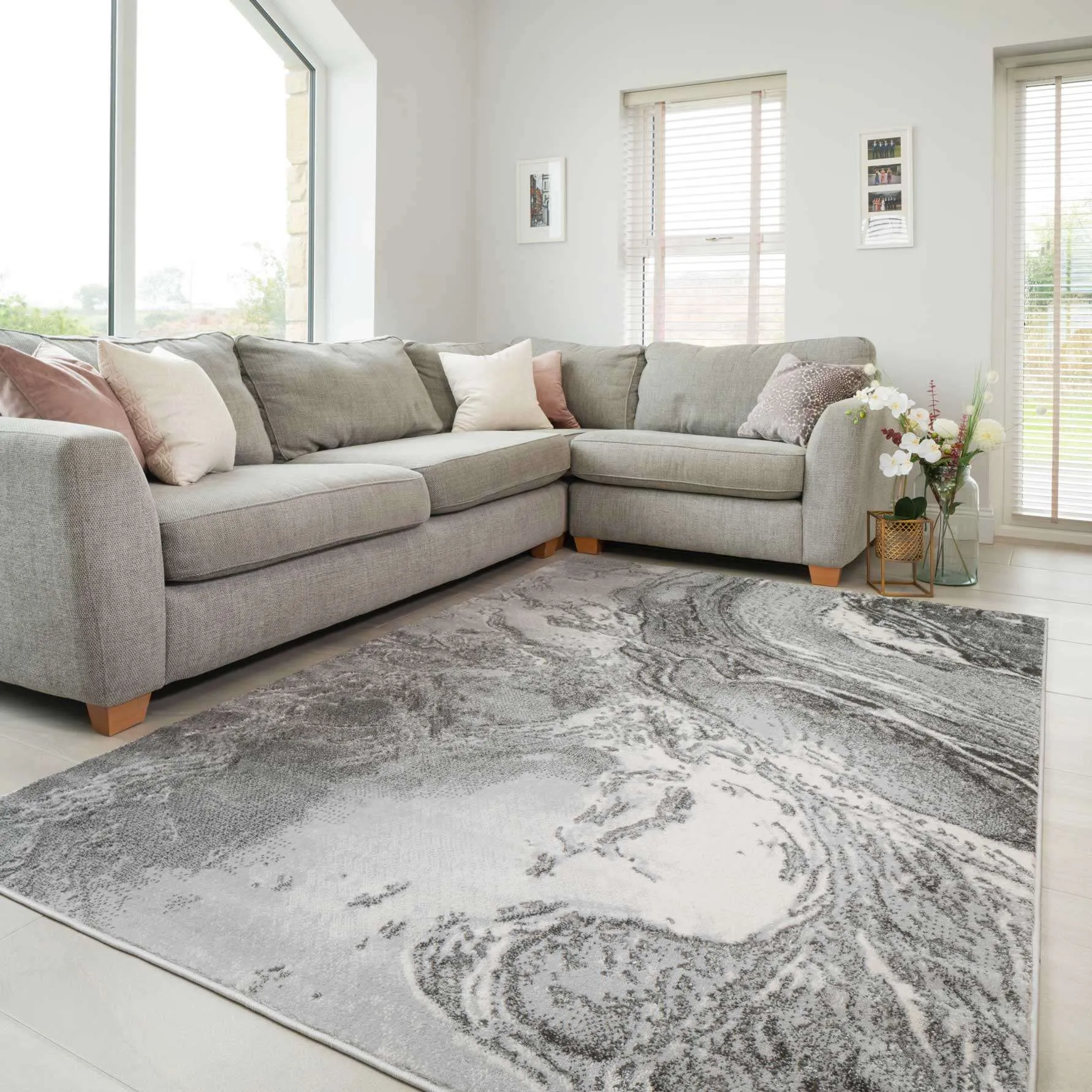 Modern Grey Textured Living Room Rug - Delta