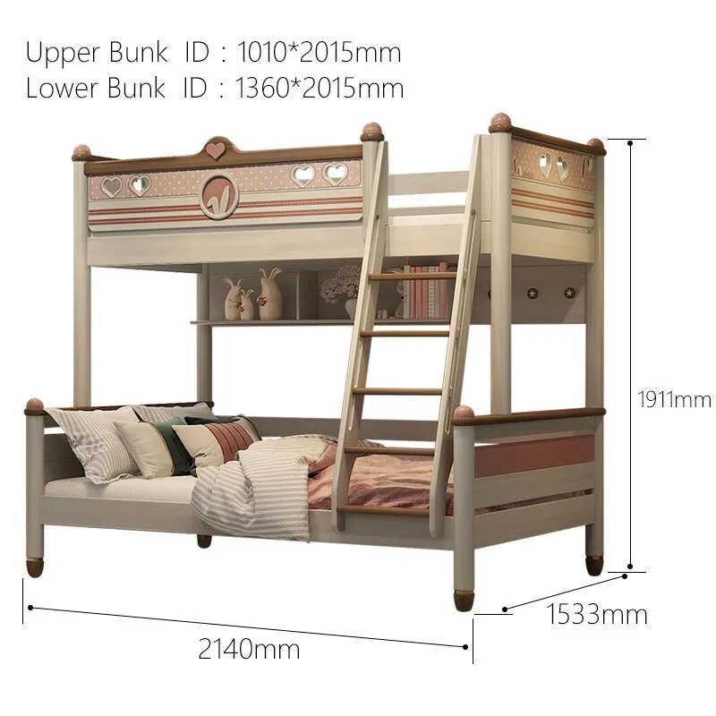 Modern Solid Wood Bunk Bed for Children with Princess Theme