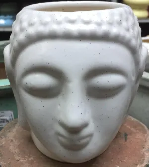 Modern White with Black Dotted Buddha Face Ceramic Planter | Decorative Home and Office Pot