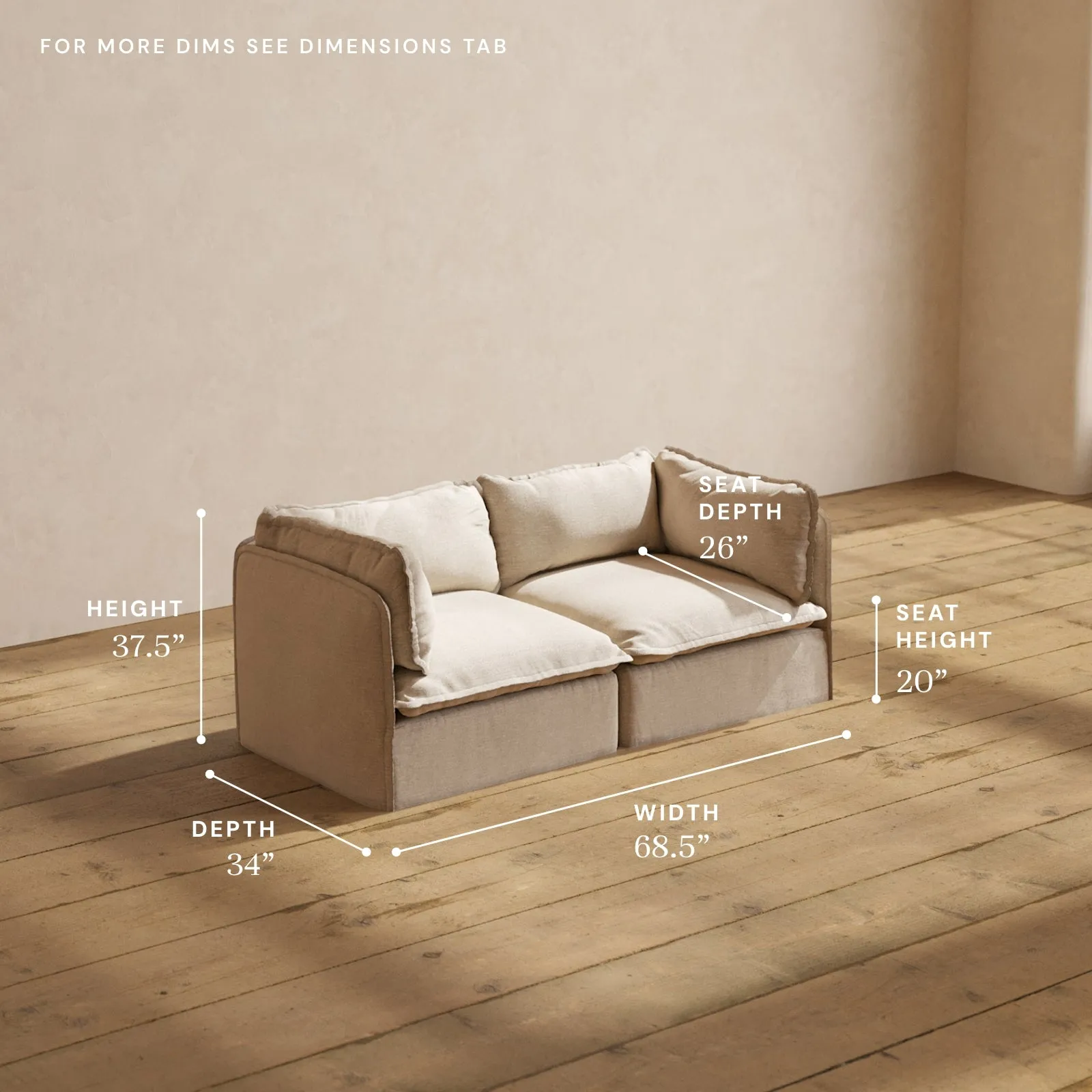 Modular Washable 2-Seater in Oat | Memorix  Seat | Cloud Pillow