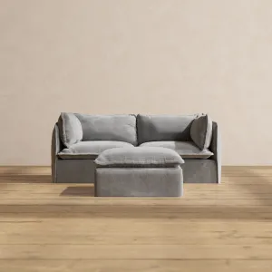 Modular Washable 2-Seater   Ottoman in Ash | Deluxe  Seat | Cloud Pillow