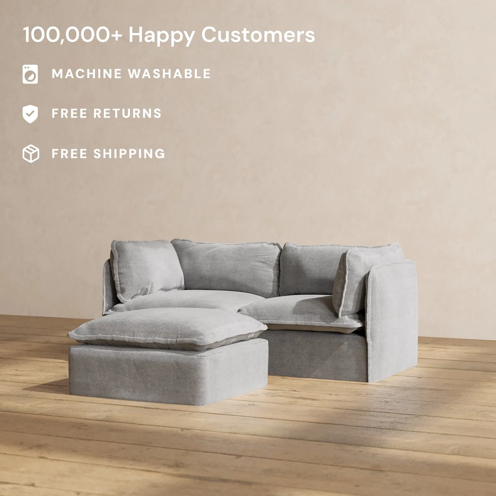 Modular Washable 2-Seater   Ottoman in Ash | Memorix  Seat | Cloud Pillow