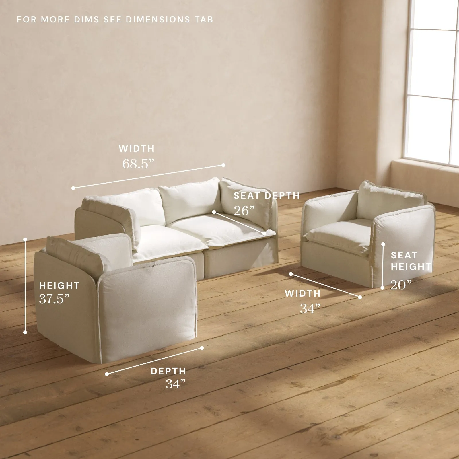 Modular Washable 2-Seater Sofa   Armchair Set in Eggshell | Memorix  Seat | Contour Pillow