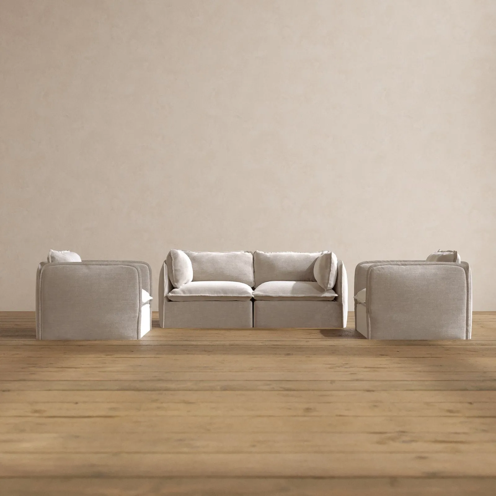 Modular Washable 2-Seater Sofa   Armchair Set in Mist | Memorix  Seat | Contour Pillow