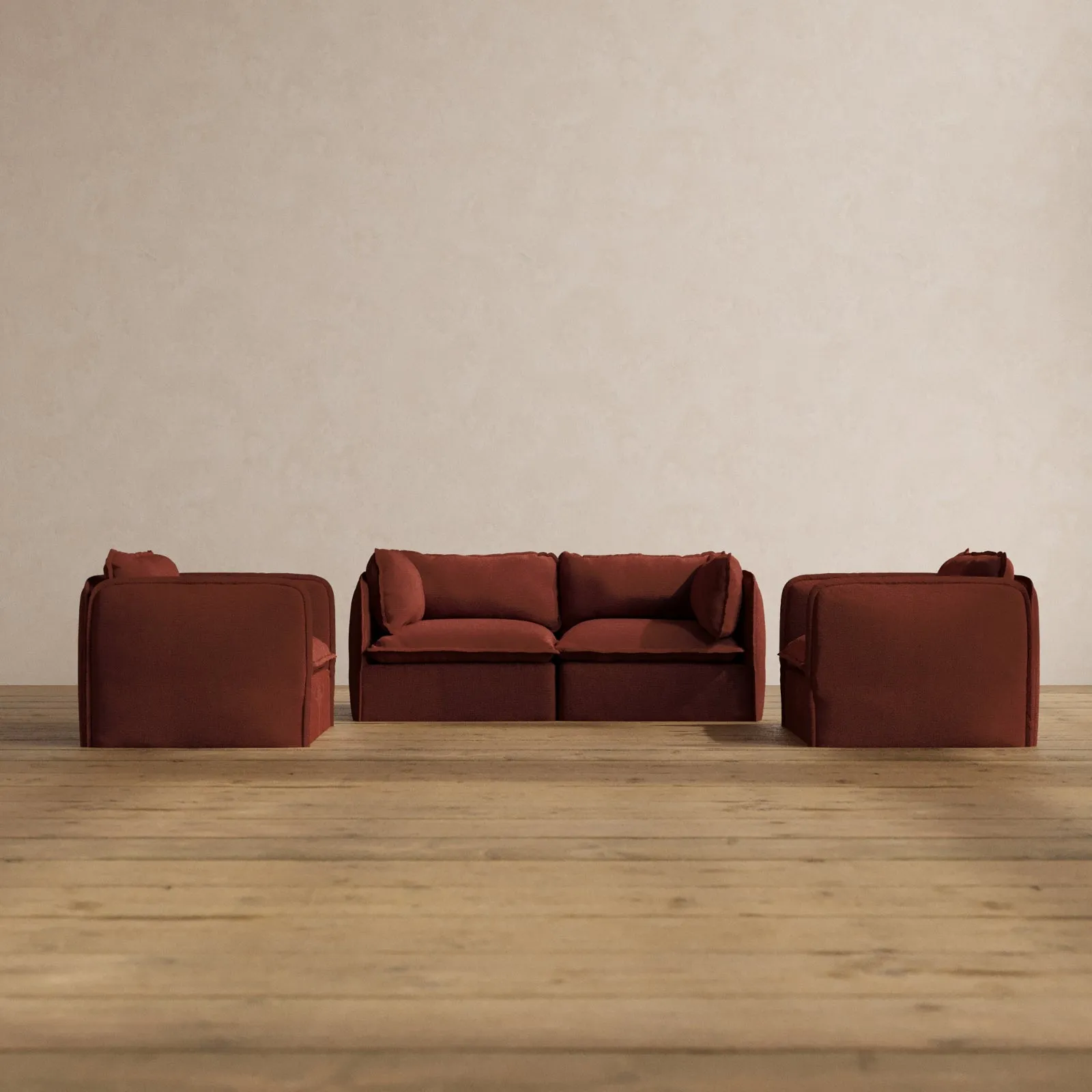 Modular Washable 2-Seater Sofa   Armchair Set in Rust | Memorix  Seat | Contour Pillow