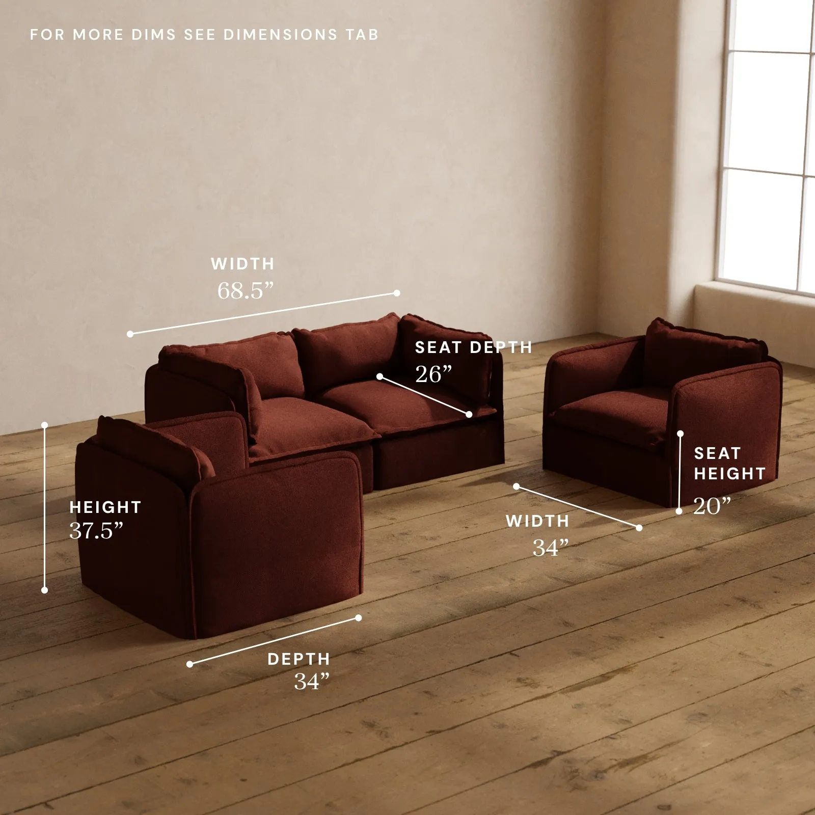 Modular Washable 2-Seater Sofa   Armchair Set in Rust | Memorix  Seat | Contour Pillow