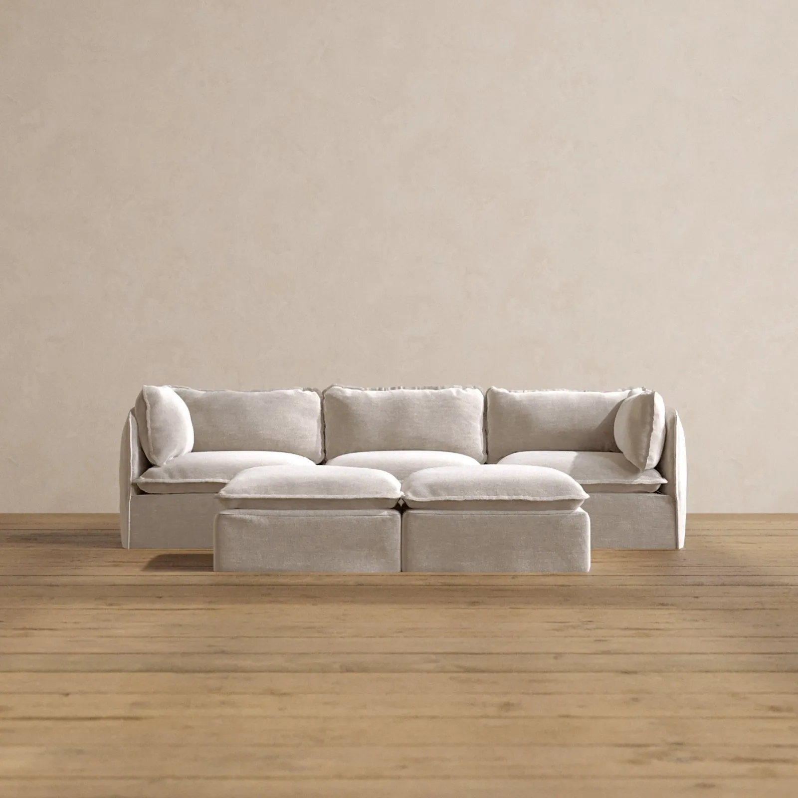 Deluxe  3-Seater Modular Sofa with Washable Cover & Bench Ottoman in Mist - Includes Cloud Pillow