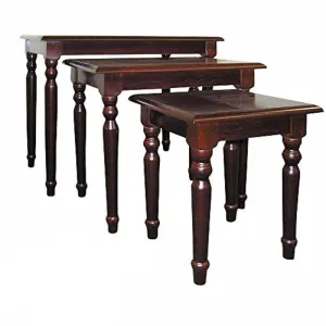 MP ENTERPRIESES Sheesham Rosewood Nesting Tables for Living Room with Mahogany Finish Set of 3 Stools