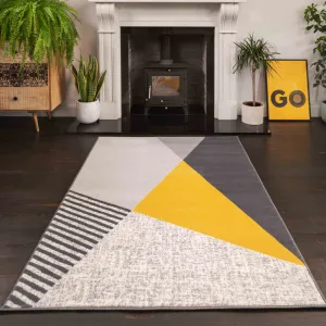 Mustard Grey Abstract Living Room Rug